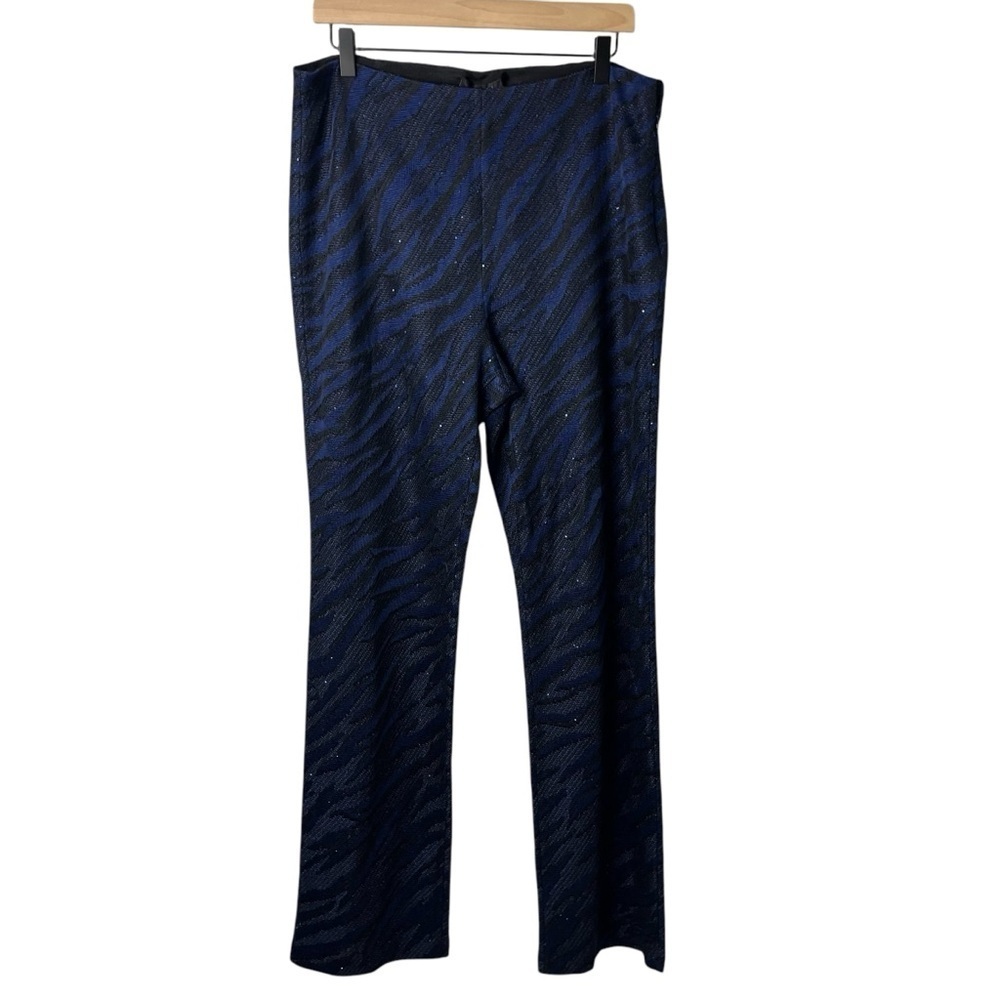 St John Party Animal Pants Blue Black Sequins Size 14 Animal Print Straight Leg - Picture 2 of 10